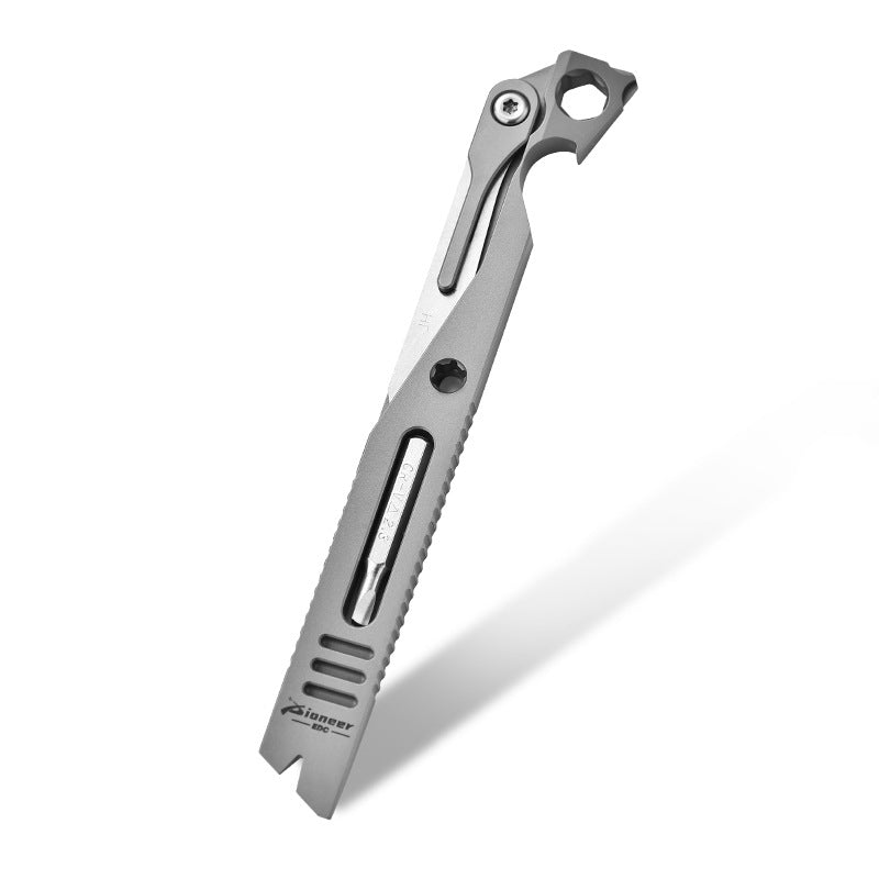 Multifunctional EDC gadget TC4 titanium alloy crowbar outdoor survival self-defense crowbar camping bottle opener rope cutter